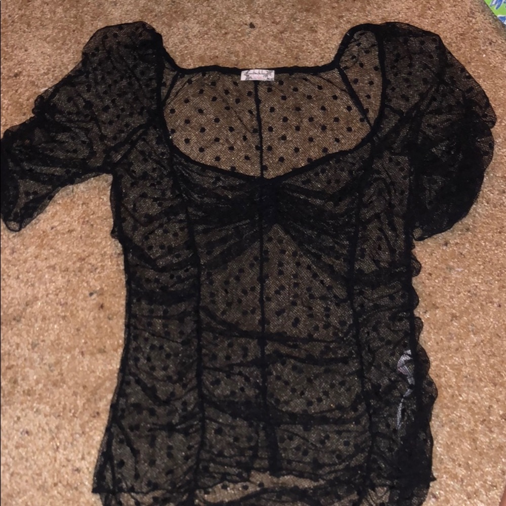 Free People Black Dotted Mesh Top